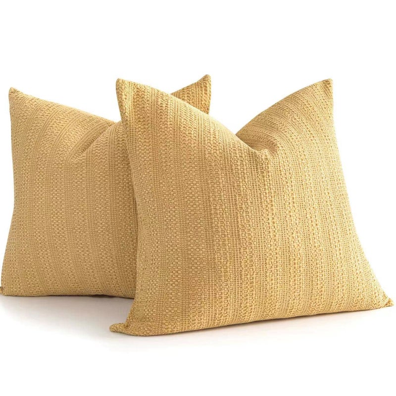 COCOPLOCEUS 26x26 Pillow Covers Boho Euro Shams Set of 2 Decorative Throw Pillow Covers Cotton Large Square Pillowcase for Couch Bed  Yellow