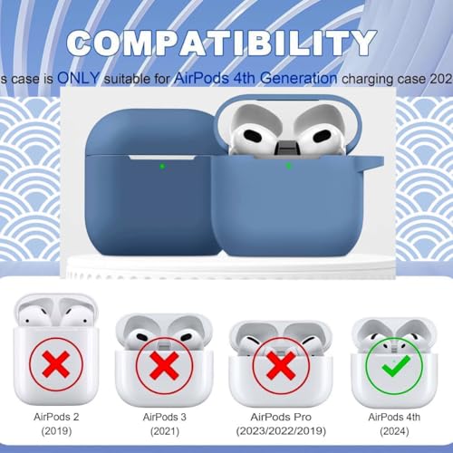 Emoh Roced for Apple Airpods 4th Generation Case Cover(2024), Silicone Case with Cleaner Kit & Keychain Compatible Compatible with Airpods 4 (Blue) - Image 3