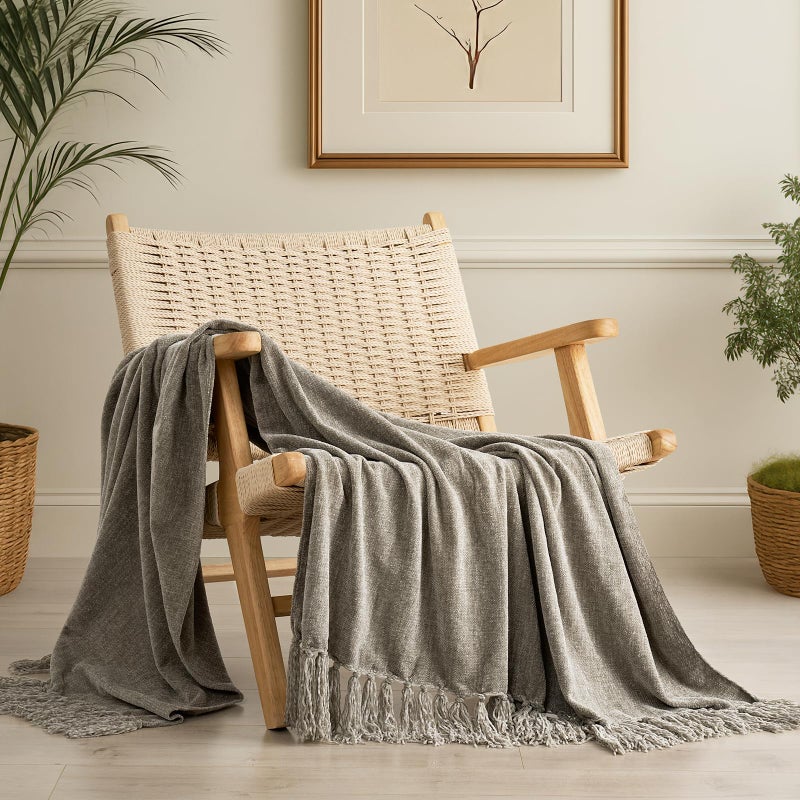 EverGrace Soft Chenille Throw Blanket for Couch, Cozy Plush Fuzzy Decorative Chenille Knit Throw Blanket with Tassels, Lightweight Blanket and Throws for Bed Sofa Gift Home Decor, Taupe 50"x60" - Image 1