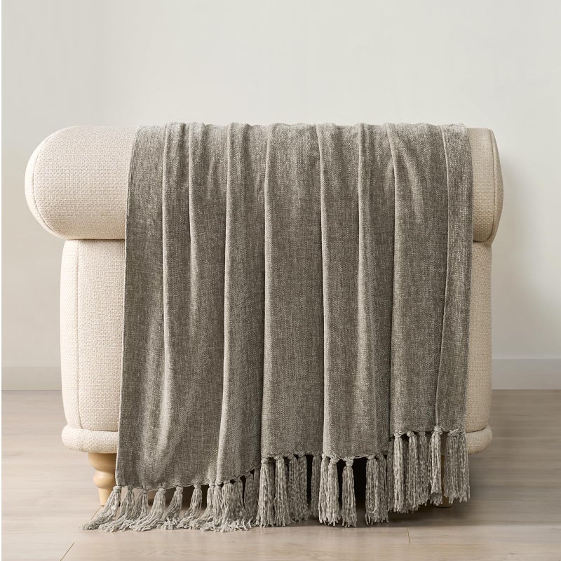 EverGrace Soft Chenille Throw Blanket for Couch, Cozy Plush Fuzzy Decorative Chenille Knit Throw Blanket with Tassels, Lightweight Blanket and Throws for Bed Sofa Gift Home Decor, Taupe 50"x60" - Image 5