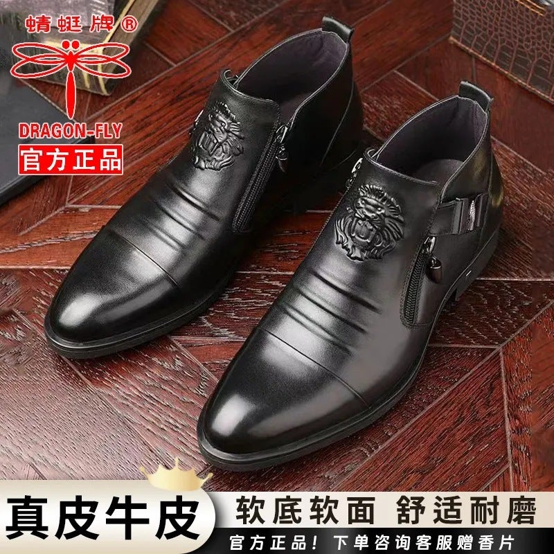 Men'S High-Top Business Formal Men'S Boots High-End Handmade Fleece-Lined Warm Martin Boots - Image 3