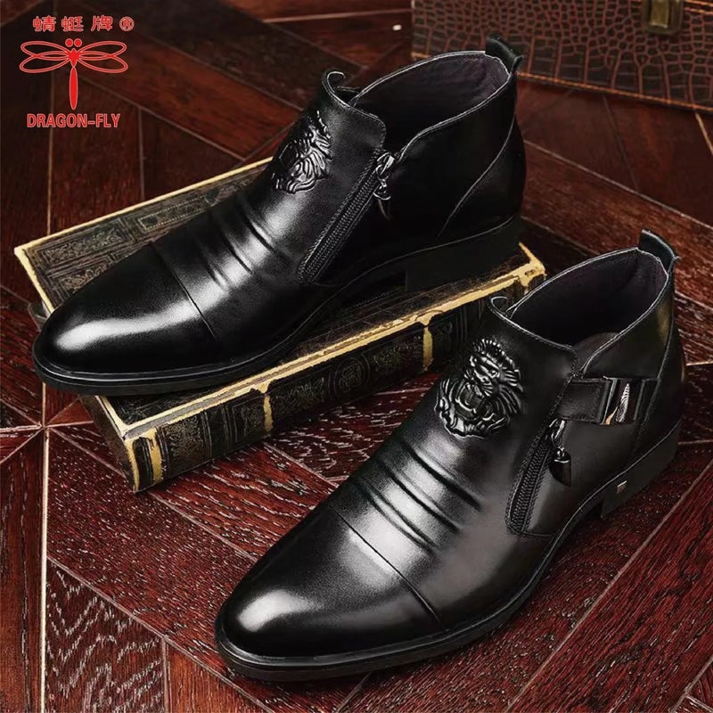 Men'S High-Top Business Formal Men'S Boots High-End Handmade Fleece-Lined Warm Martin Boots - Image 4