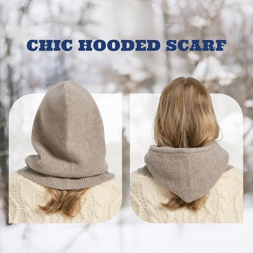 ACUSHLA 100% Merino Wool Balaclava for Women & Men Winter Warm Knit Hooded Scarf Hoodie Hat and Scarf Set in One, Coffee - Image 4