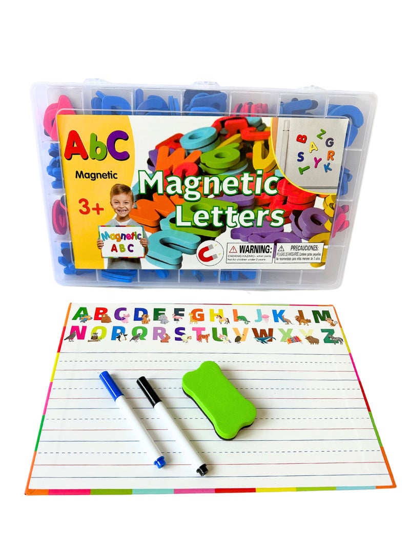 English Magnetic Letters with Magnetic Board & Storage Box- 2-in-1 Educational Toy Set for Preschoolers (Includes 2 Markers, 1 Eraser) - English Alphabet Learning Set - Image 1