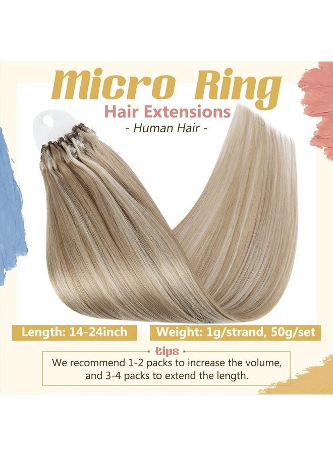 Sunny Hair Sunny Micro Ring Hair Extensions Blonde Highlighted Straight Hair Extensions Micro Ring Ash Blonde Highlights Bleach Blonde Micro Bead Human Hair Extensions Blonde Highlighted 22Inch 50G  - Image 3