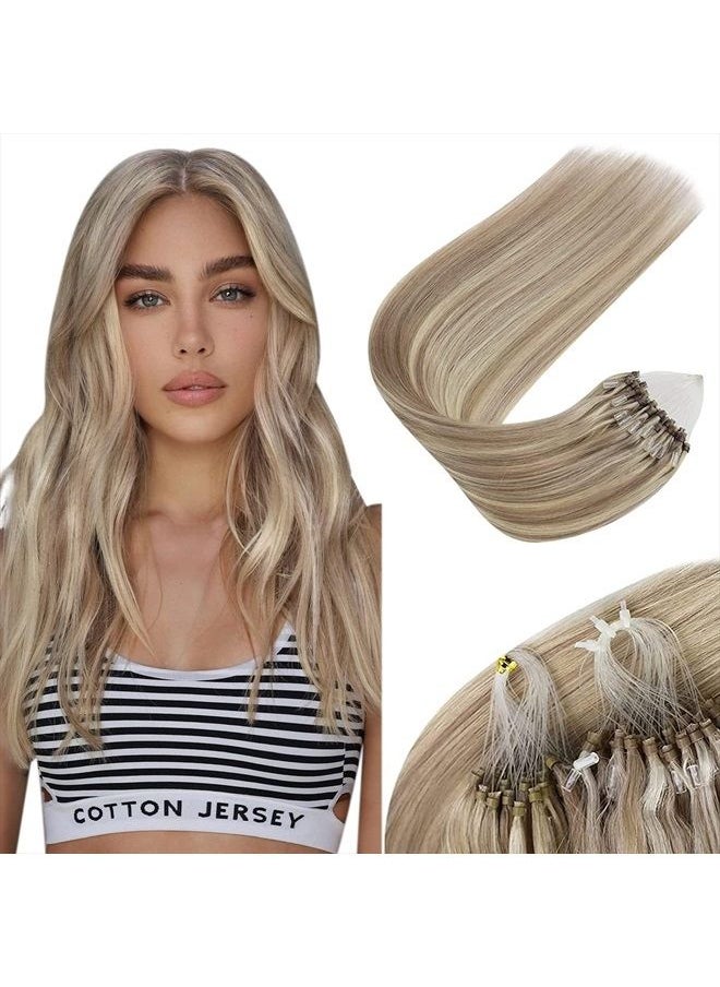 Sunny Hair Sunny Micro Ring Hair Extensions Blonde Highlighted Straight Hair Extensions Micro Ring Ash Blonde Highlights Bleach Blonde Micro Bead Human Hair Extensions Blonde Highlighted 22Inch 50G  - Image 1