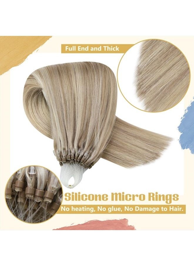 Sunny Hair Sunny Micro Ring Hair Extensions Blonde Highlighted Straight Hair Extensions Micro Ring Ash Blonde Highlights Bleach Blonde Micro Bead Human Hair Extensions Blonde Highlighted 22Inch 50G  - Image 5