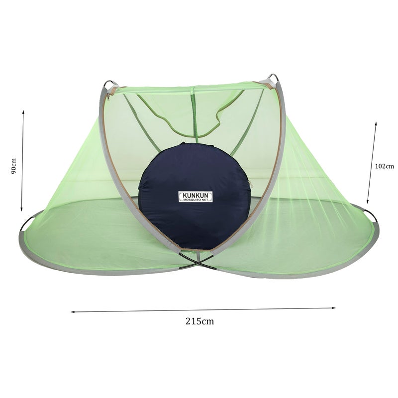 KUNKUN® Foldable Polyester Maharani net Standard Quality of Single Bed Mosquito Net (L-215× B-102× H-90) Green - Image 2