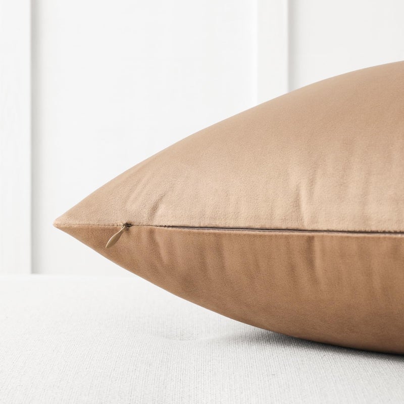 Mixhug Set of 2 Cozy Velvet Square Decorative Throw Pillow Covers for Couch and Bed, Tan, 18 x 18 Inches - Image 2