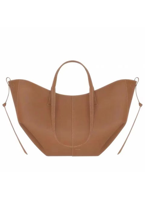 French Polen Tote Bag Soft Genuine Leather Underarm Shopping Bag Fashionable Handheld Single Shoulder Commute Large Capacity Bag Camel camel trumpet