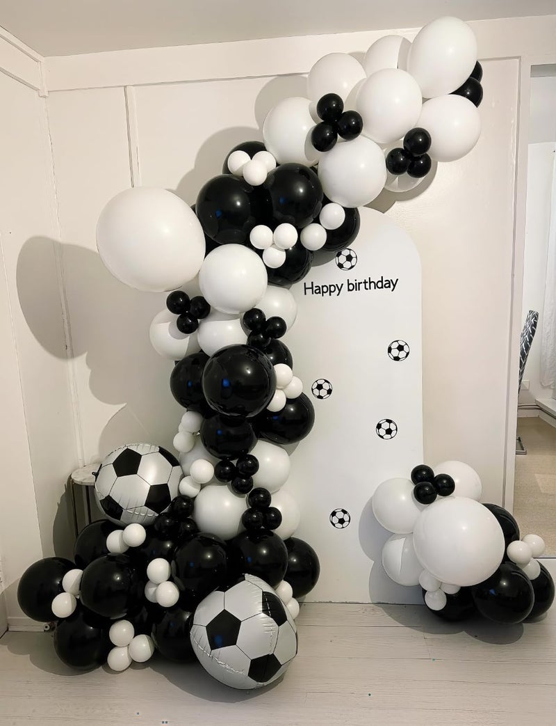 Haolongfa Soccer Balloon Garland Arch Kit - Black and White Football Print Balloons Arch Kit with Foil Football Exploding Star Balloon for Sports Fan, Birthday Party, Baby Shower, Soccer Theme Party Decor - Image 4