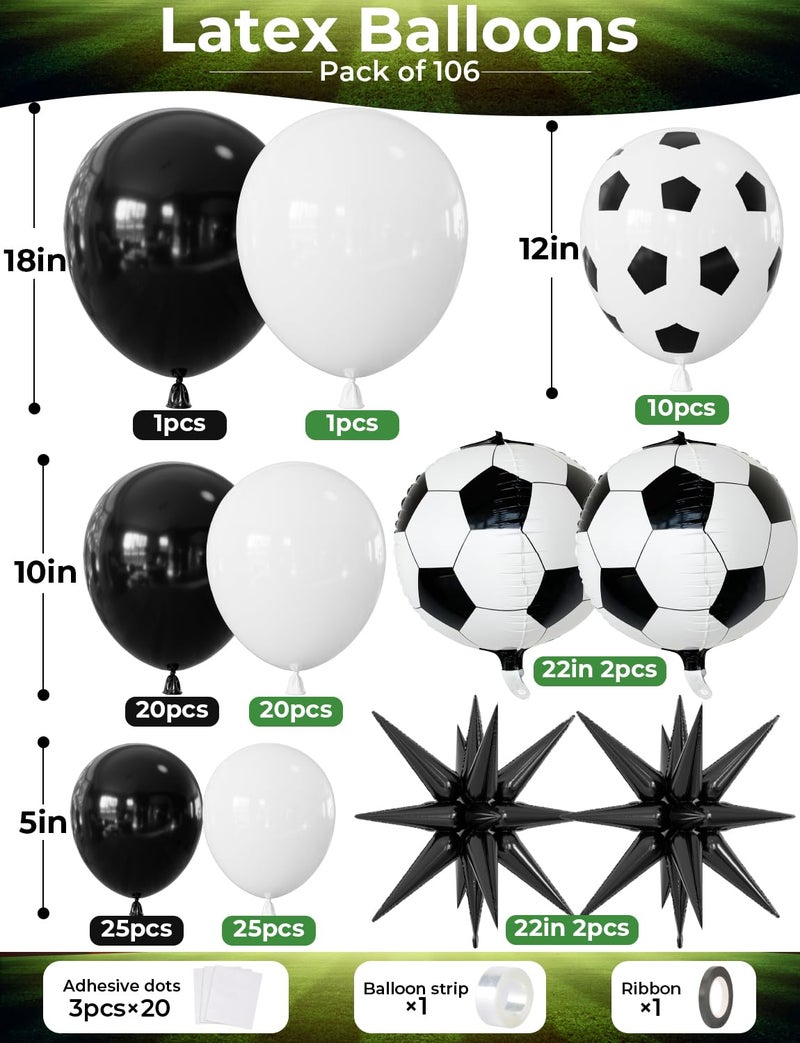 Haolongfa Soccer Balloon Garland Arch Kit - Black and White Football Print Balloons Arch Kit with Foil Football Exploding Star Balloon for Sports Fan, Birthday Party, Baby Shower, Soccer Theme Party Decor - Image 2
