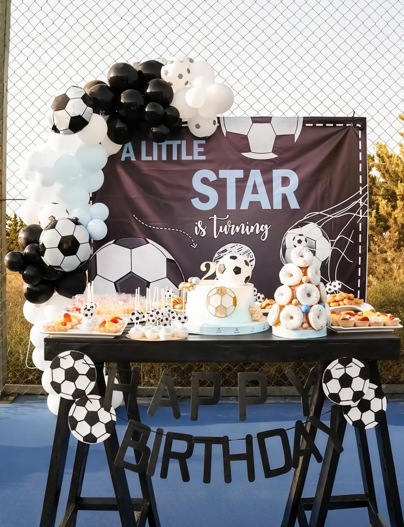 Haolongfa Soccer Balloon Garland Arch Kit - Black and White Football Print Balloons Arch Kit with Foil Football Exploding Star Balloon for Sports Fan, Birthday Party, Baby Shower, Soccer Theme Party Decor - Image 5
