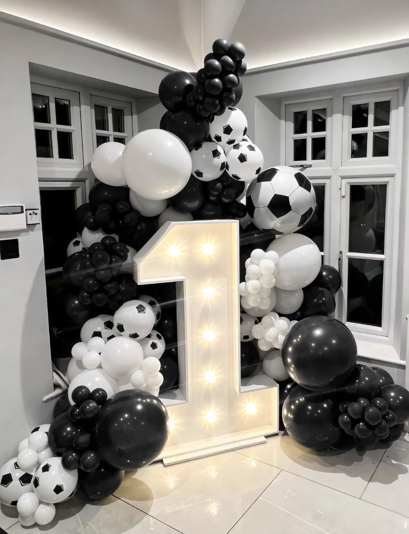 Haolongfa Soccer Balloon Garland Arch Kit - Black and White Football Print Balloons Arch Kit with Foil Football Exploding Star Balloon for Sports Fan, Birthday Party, Baby Shower, Soccer Theme Party Decor - Image 3