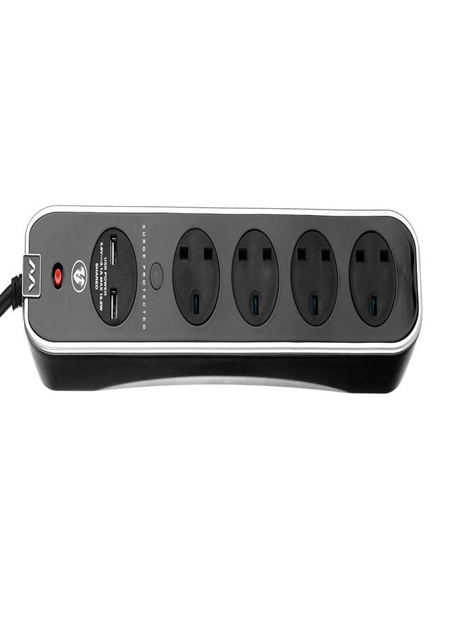 MASTERPLUG High Gloss Power Extension 4 InLine Socket 2 USB 4 M Black  - Image 1