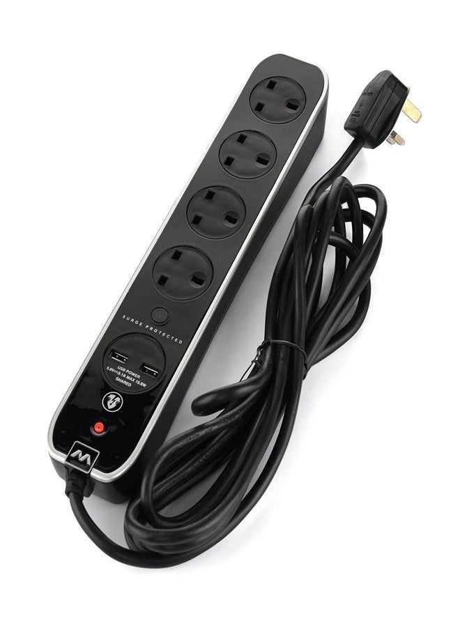 MASTERPLUG High Gloss Power Extension 4 InLine Socket 2 USB 4 M Black  - Image 2