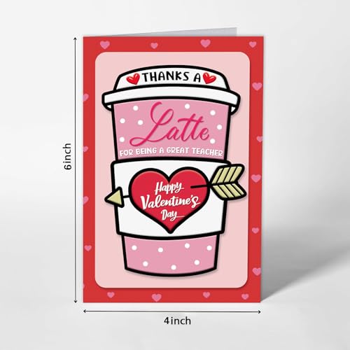 HEYINSHEN Teacher Valentine's Day Cards Coffee Thank You Teacher Card From Students Valentines Day Teachers Cards with Envelope Valentine's Day Greeting Card for Teachers Happy Valentines Day Gift Card - Image 2