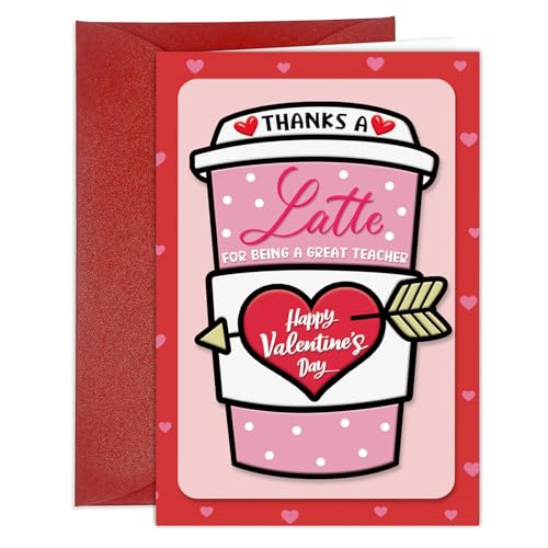 HEYINSHEN Teacher Valentine's Day Cards Coffee Thank You Teacher Card From Students Valentines Day Teachers Cards with Envelope Valentine's Day Greeting Card for Teachers Happy Valentines Day Gift Card - Image 1