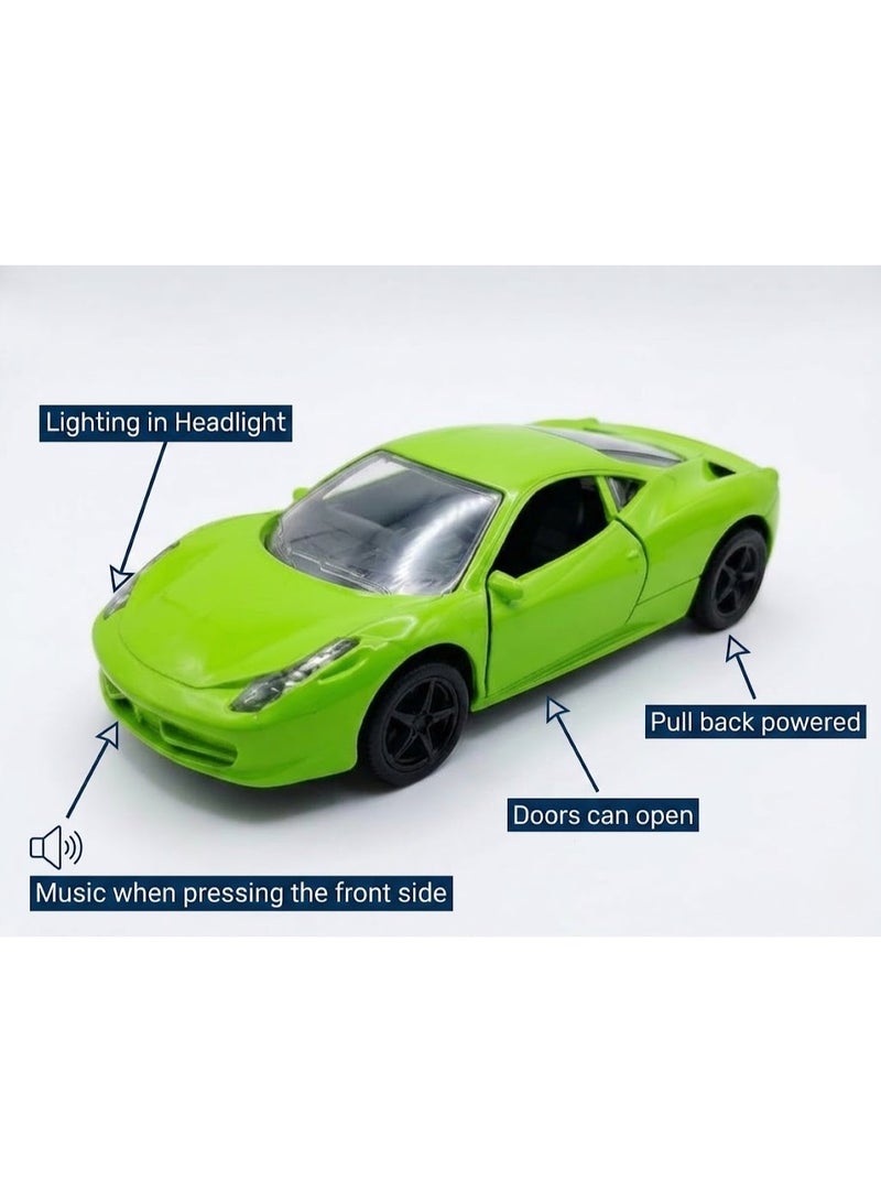 TOOLY Die-cast pull-back metal High Performance Coupe car with music, lights, and manual doors,Green colour , Pack size 15.8x6x6.8 CM. - Image 4