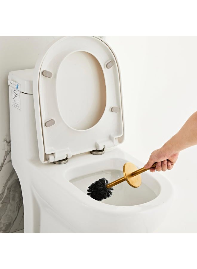 KUUBTH Brushed Gold Toilet Brush and Holder Set - Stainless Steel Toilet Bowl Scrubber with Replaceable Head & Splash Guard - Image 2