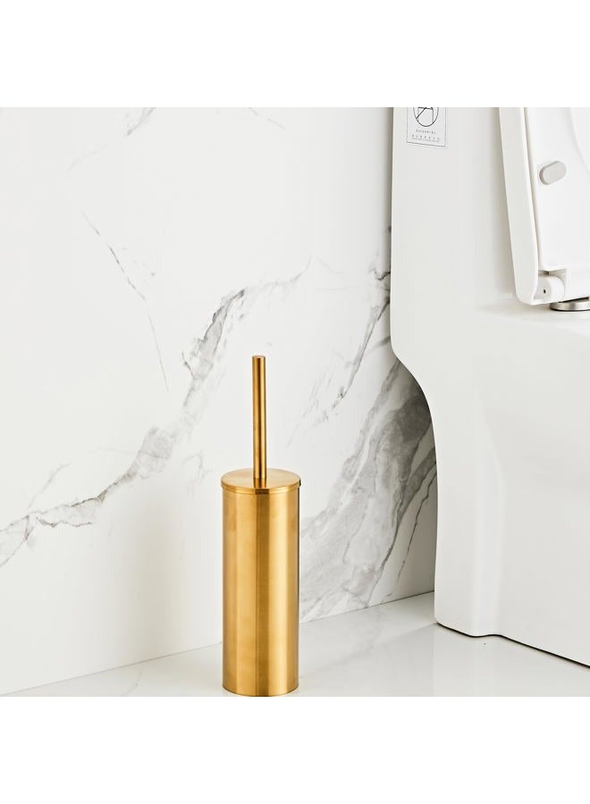 KUUBTH Brushed Gold Toilet Brush and Holder Set - Stainless Steel Toilet Bowl Scrubber with Replaceable Head & Splash Guard - Image 3