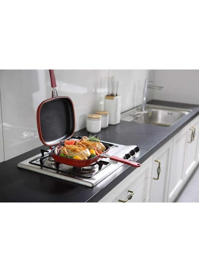 NETXE Happy Call Double Sided Multi Purpose Nonstick Grill Pan with Strong Magnetic Handles,Fry Pan, Multicolour,1 Piece - Image 2