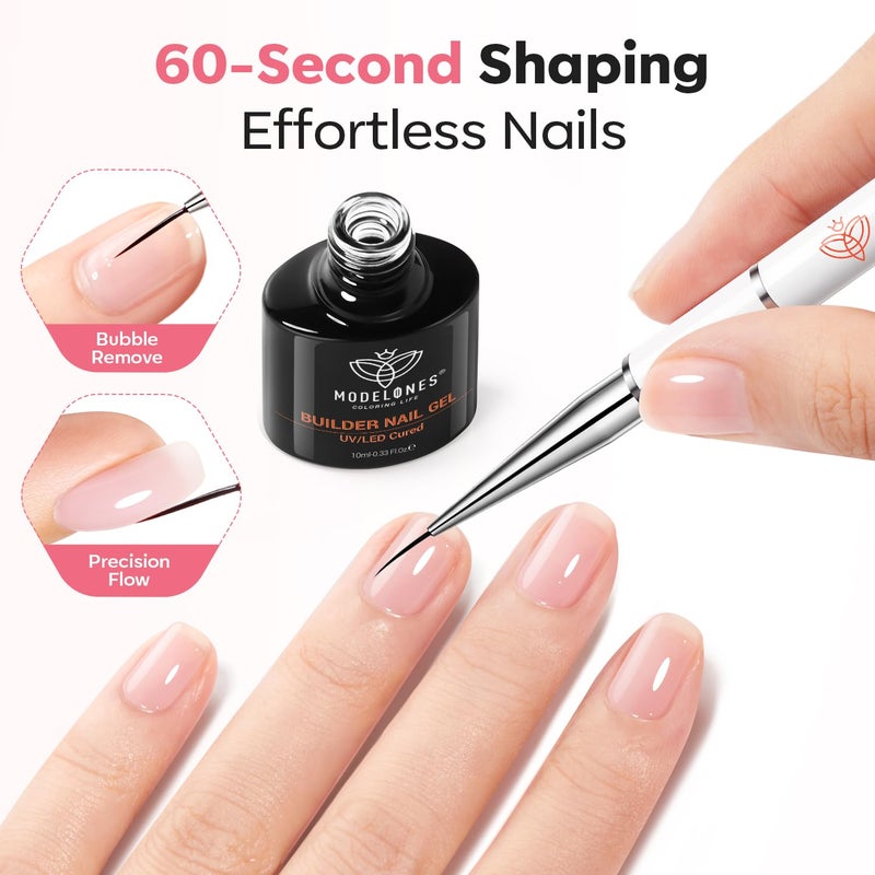 modelones Builder Nail Gel, Clear Builder Nail Polish 7-in-One with Detachable Liner Nail Brush LED Lamp Cured Strengthener Color Rubber Base Coat for Apex Building Extension Thickening 10ml - Image 3