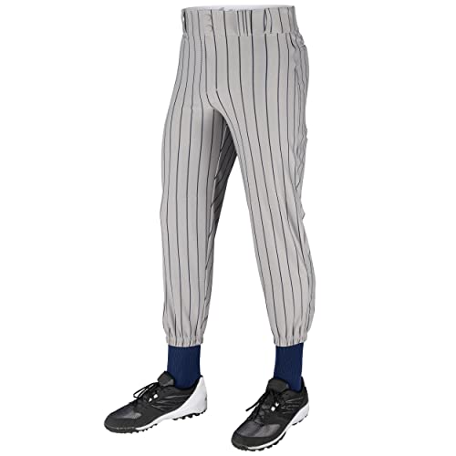 CHAMPRO boys Triple Crown Pinstripe Polyester Baseball Pant, Grey, Navy Pin, Large US - Image 1