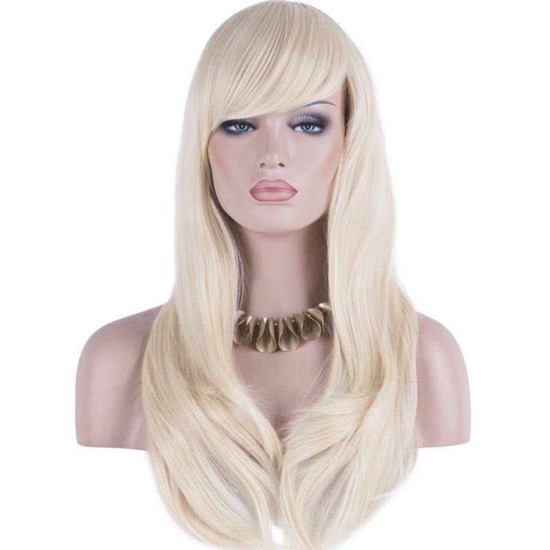DAOTS 28 Wig Long Heat Resistant Big Wavy Hair Women Cosplay Wig Light Blonde