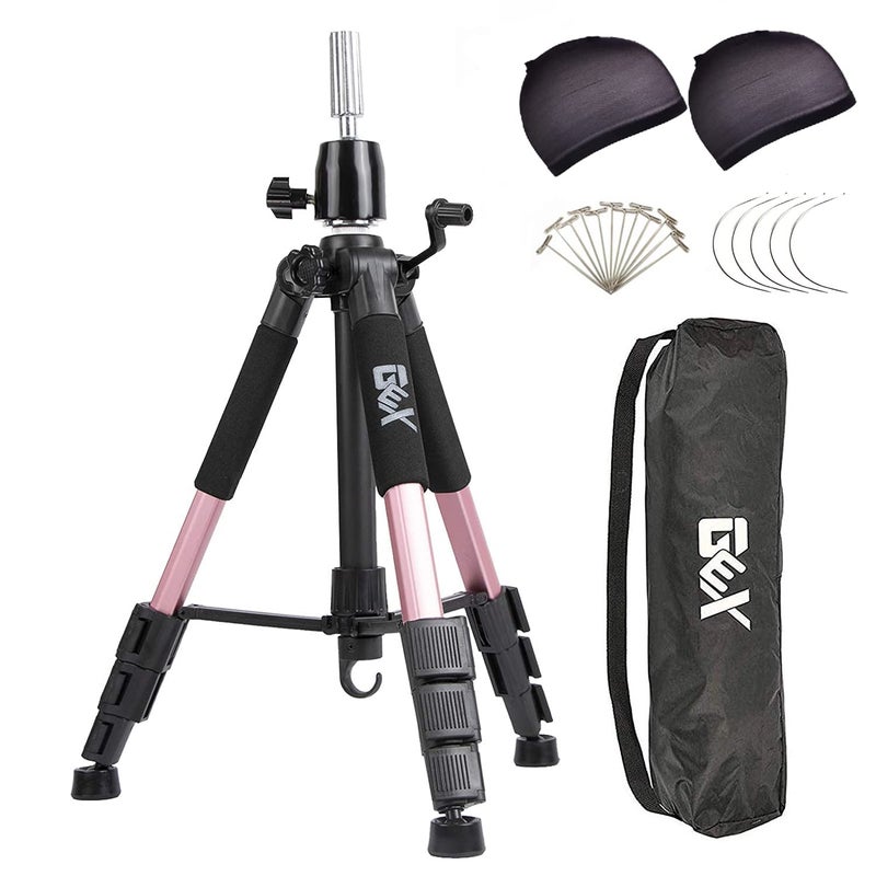 GEXWORLDWIDE GEX 55" Mannequin Tripod Stand Canvas Block Training Doll Manikin Head Wig Stand for Cosmetology Hairdressing (Rose Gold) - Image 1