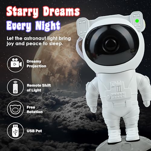 ZAICUS Astronaut Galaxy Star Projector Light – 360° Rotating Night Lamp with Timer & Remote Control | LED Ceiling Projector for Bedroom, Kids Room, Home Decor & Party Ambience - Image 5