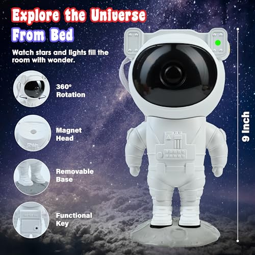 ZAICUS Astronaut Galaxy Star Projector Light – 360° Rotating Night Lamp with Timer & Remote Control | LED Ceiling Projector for Bedroom, Kids Room, Home Decor & Party Ambience - Image 2