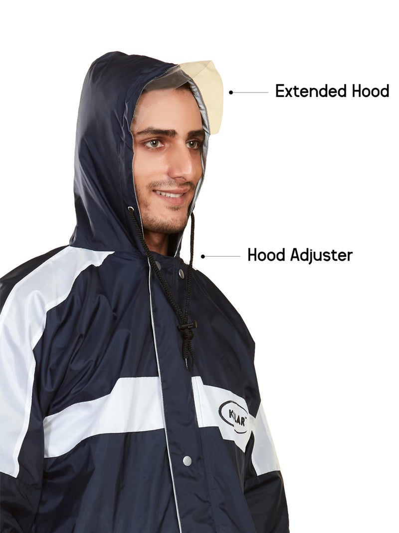 KOLAR Polyester Reversible Waterproof Standard Length Rain Coat Crafted With Durable Material Men's Hooded Rain Suit With Hood, Navy Blue - Xl - Image 4