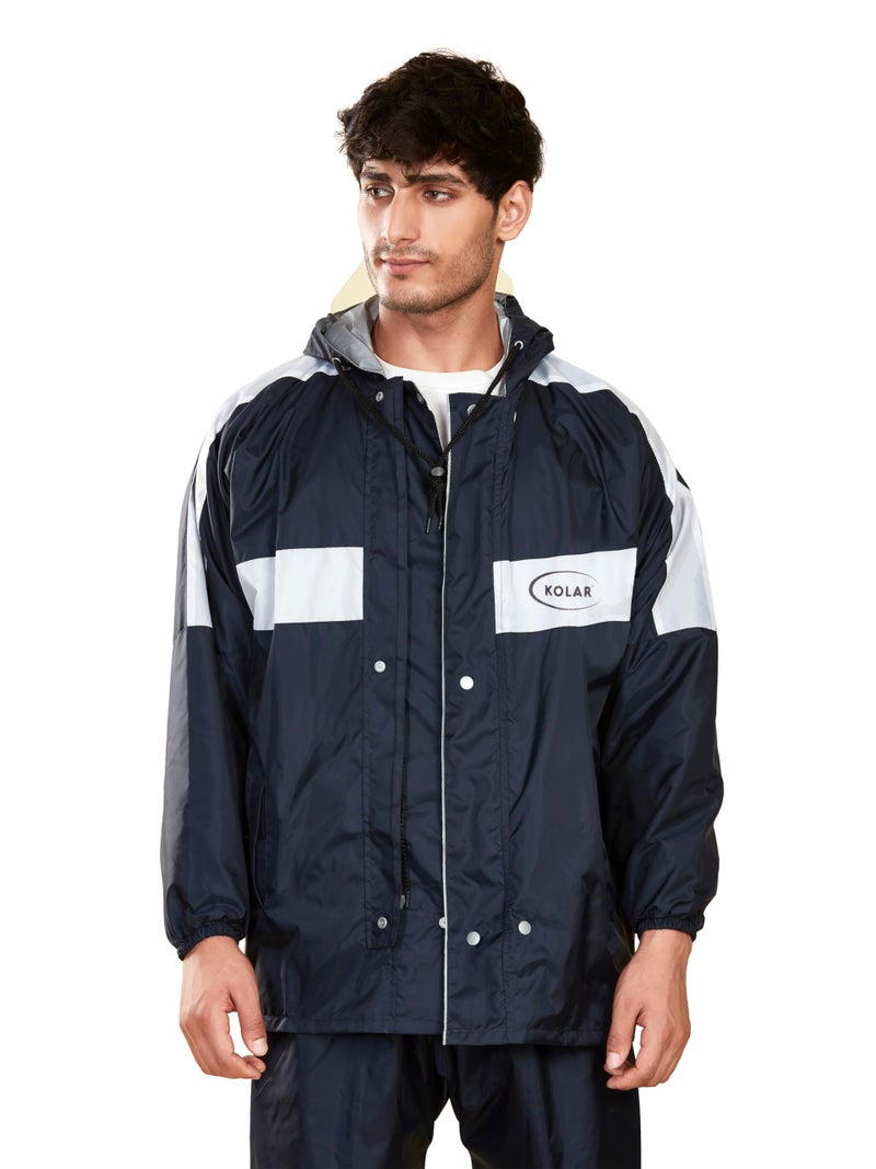 KOLAR Polyester Reversible Waterproof Standard Length Rain Coat Crafted With Durable Material Men's Hooded Rain Suit With Hood, Navy Blue - Xl - Image 1