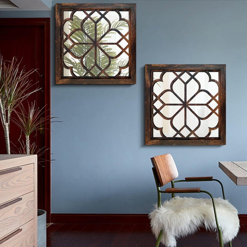 Wocred 20inch 2 PCS Square Wall Mirror,Gorgeous Rustic Farmhouse Accent Mirror, Caramel Color Entry Mirror for Bathroom Renovation,Bedrooms,Living Rooms and More. - Image 5