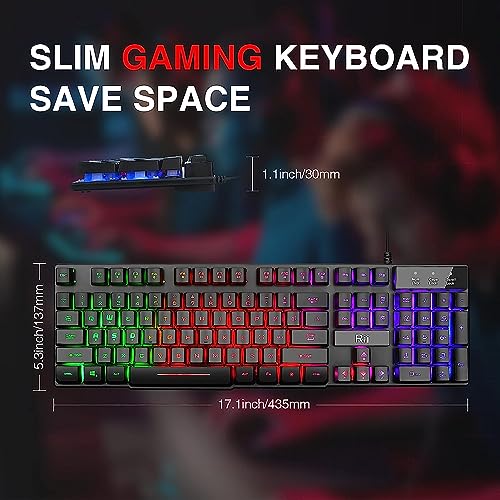 Rii RK100+ Multiple Color Rainbow LED Backlit Large Size USB Wired Mechanical Feeling Multimedia PC Gaming Keyboard,Office Keyboard for Working or Primer Gaming,Office Device - Image 3