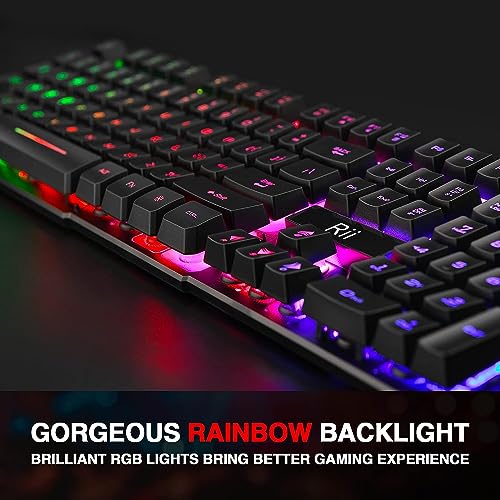 Rii RK100+ Multiple Color Rainbow LED Backlit Large Size USB Wired Mechanical Feeling Multimedia PC Gaming Keyboard,Office Keyboard for Working or Primer Gaming,Office Device - Image 4