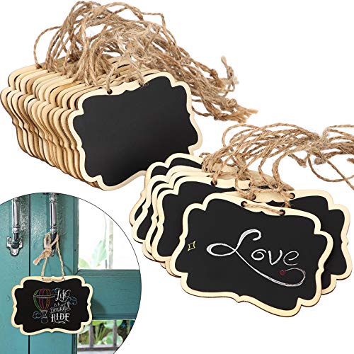 Boao 32 Pcs Wooden Mini Chalkboard Signs Chalkboard Hanging Labels, Ideal Price Tags, Message Boards, Black - Image 1