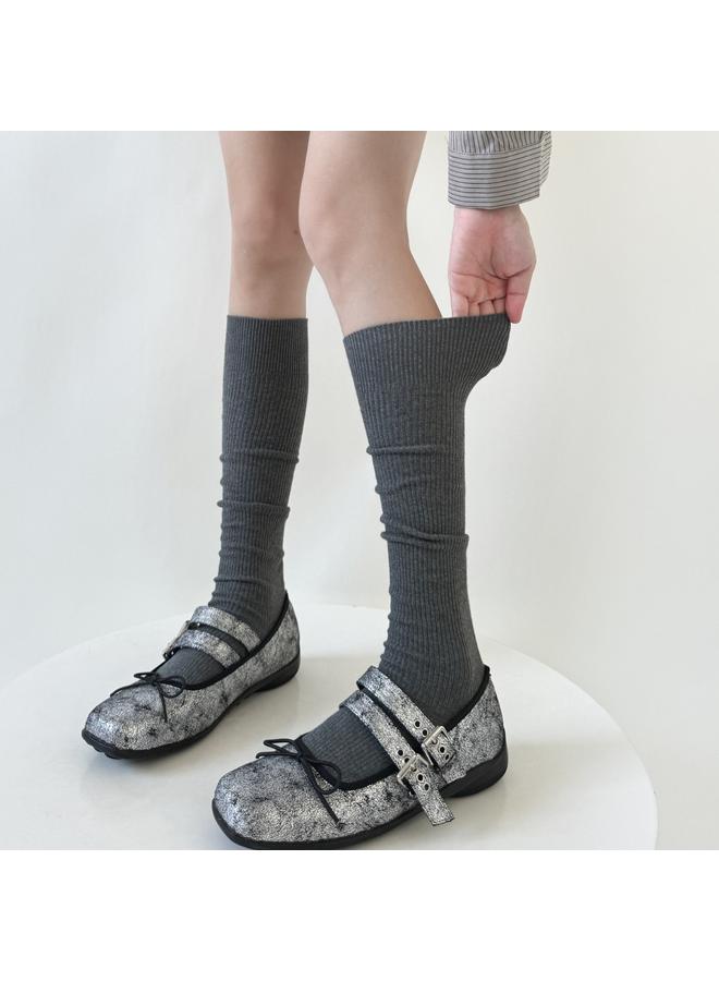 Bluejw Japanese JK Socks Milk White Vertical Striped Calf Socks Spring And Autumn Slimming Pressure Stacked Socks Gray Cotton Thin Mid-tube Socks  - Image 2