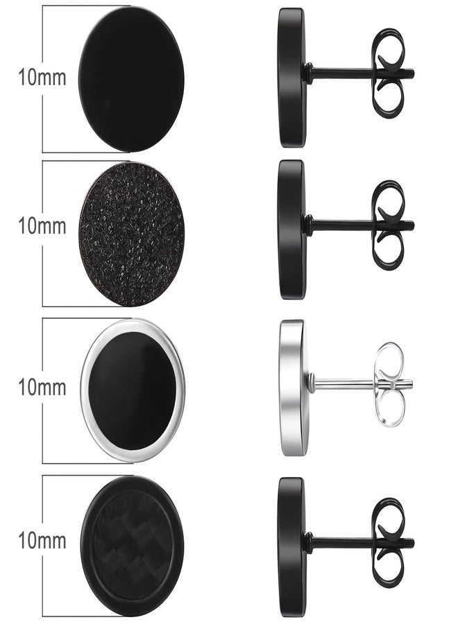 KWUNCCI Black Round Stud Earrings Set Stainless Steel Ear Studs for Men Women 4 Pairs 6MM 8MM 10MM - Image 3