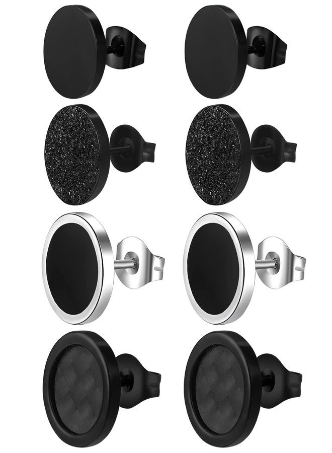KWUNCCI Black Round Stud Earrings Set Stainless Steel Ear Studs for Men Women 4 Pairs 6MM 8MM 10MM - Image 2
