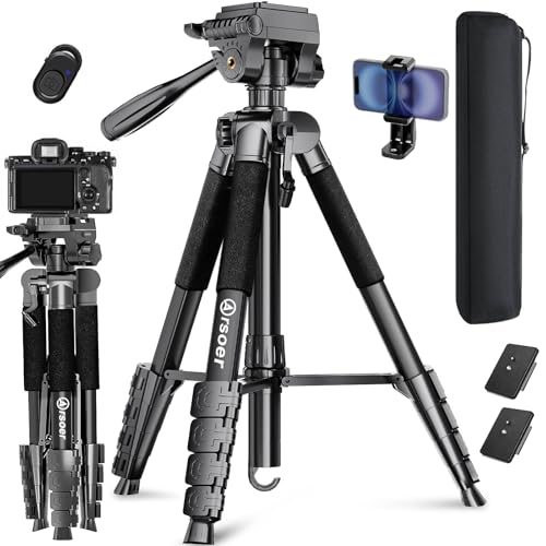 Arsoer 74" DSLR Camera Tripod with 2 QR Plates for Sony/Nikon/Canon, Lightweight Video Tripod Stand for Travelling, Phone Tripod with Fluid Head/Phone Holder/Wireless Remote (Max.Load 6kg) - Image 1