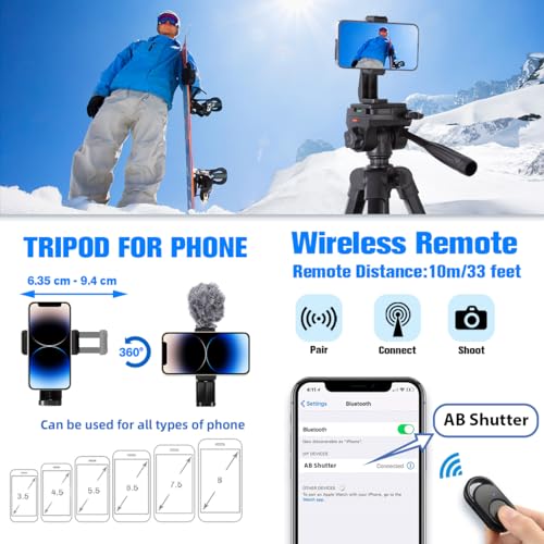 Arsoer 74" DSLR Camera Tripod with 2 QR Plates for Sony/Nikon/Canon, Lightweight Video Tripod Stand for Travelling, Phone Tripod with Fluid Head/Phone Holder/Wireless Remote (Max.Load 6kg) - Image 5