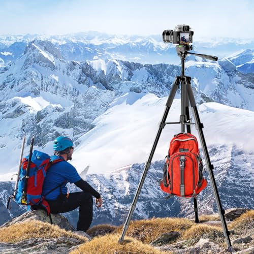 Arsoer 74" DSLR Camera Tripod with 2 QR Plates for Sony/Nikon/Canon, Lightweight Video Tripod Stand for Travelling, Phone Tripod with Fluid Head/Phone Holder/Wireless Remote (Max.Load 6kg) - Image 4