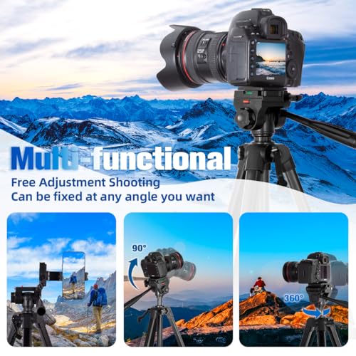 Arsoer 74" DSLR Camera Tripod with 2 QR Plates for Sony/Nikon/Canon, Lightweight Video Tripod Stand for Travelling, Phone Tripod with Fluid Head/Phone Holder/Wireless Remote (Max.Load 6kg) - Image 3