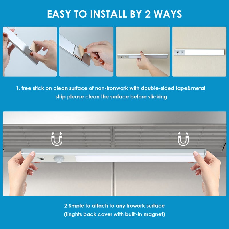 LED Cabinet Lamp: 46 LEDs - Sensitive PIR Motion Sensor 0-5M 110° Angle Hand-Wave Mode Stepless Dimmable 2 Lighting Modes Flicker-Free Anti-Glare for Kitchen Cabinet Closet Wardrobe - Image 5