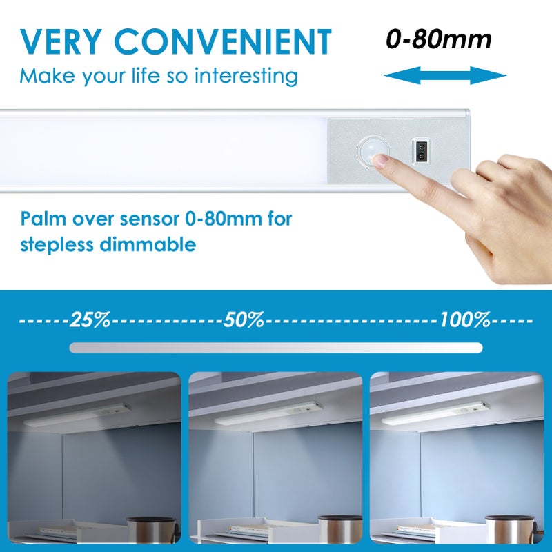 LED Cabinet Lamp: 46 LEDs - Sensitive PIR Motion Sensor 0-5M 110° Angle Hand-Wave Mode Stepless Dimmable 2 Lighting Modes Flicker-Free Anti-Glare for Kitchen Cabinet Closet Wardrobe - Image 4