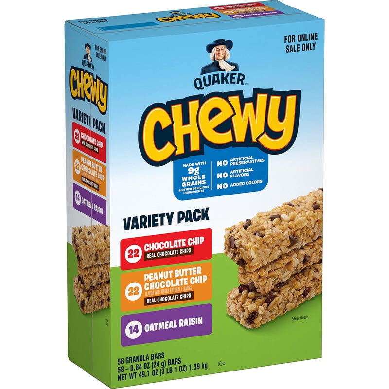 Quaker Chewy Granola Bars, 3 Flavor Variety Pack,58 Count (Pack of 1) - Image 1