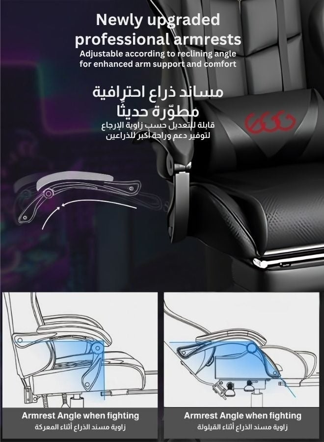 إج كرسي ألعاب الرياضات الإلكترونية، كرسي كمبيوتر قابل للتعديل، مكتب كمبيوتر، جلد PU، مسند ظهر مرتفع، دعم قطني، مساند ذراعين مريحة، مسند رأس مع مسند للقدمين، دوران 360 درجة، أسود رمادي - Image 3