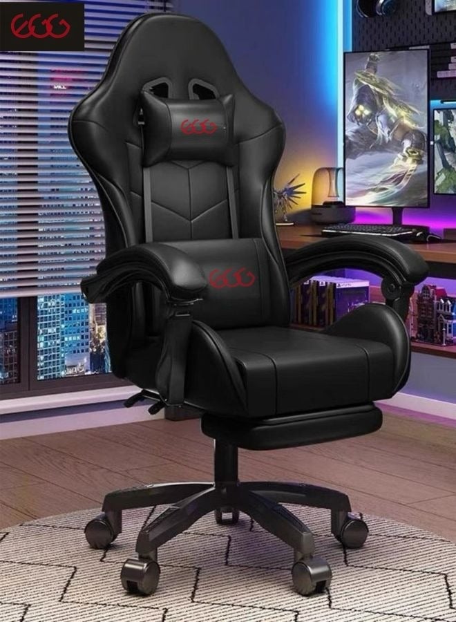 إج كرسي ألعاب الرياضات الإلكترونية، كرسي كمبيوتر قابل للتعديل، مكتب كمبيوتر، جلد PU، مسند ظهر مرتفع، دعم قطني، مساند ذراعين مريحة، مسند رأس مع مسند للقدمين، دوران 360 درجة، أسود رمادي - Image 1